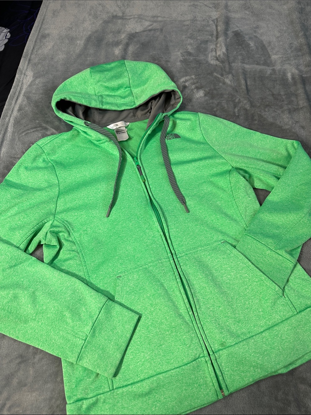 EUC/Like New The North Face Green Women's Full-Zip Hoodie w/Hood Sz XL THUMBHOLE